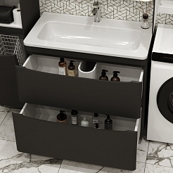 Style Line Тумба под раковину Бергамо Мини 90 Люкс антискрейтч Plus черная  – фотография-2